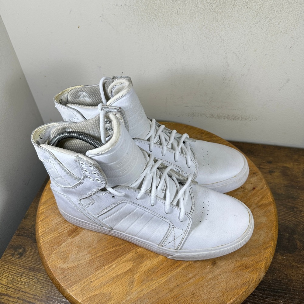 Supra Muska 001 Skytop Mens White Leather High Top Skate Shoes Size 8.5